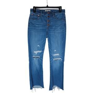 Madewell Cali Demi Boot Jeans 27 Denim Blue Wash Distressed High Rise Cropped